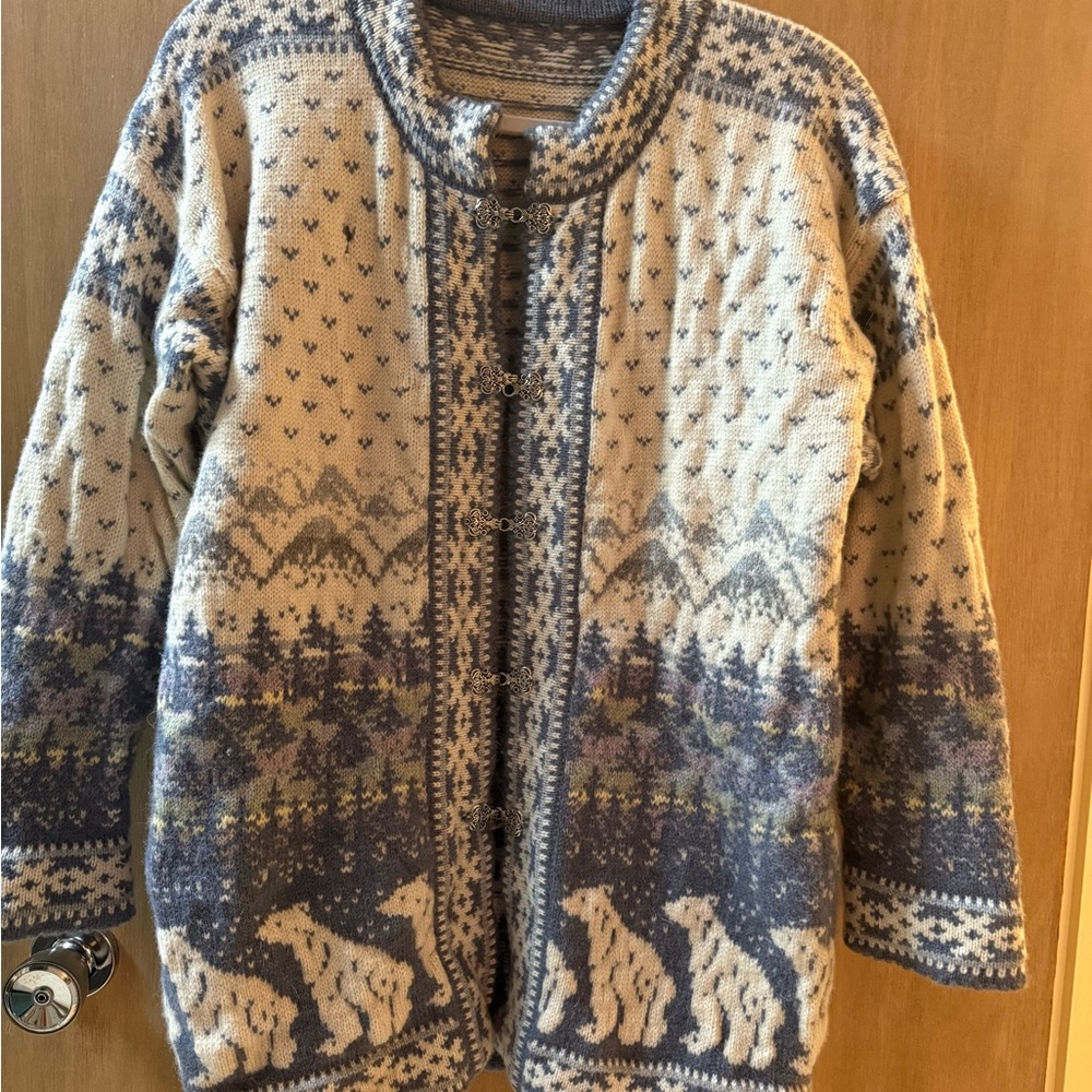 Dale of Norway Wool Nordic Blue and Cream Cardigan